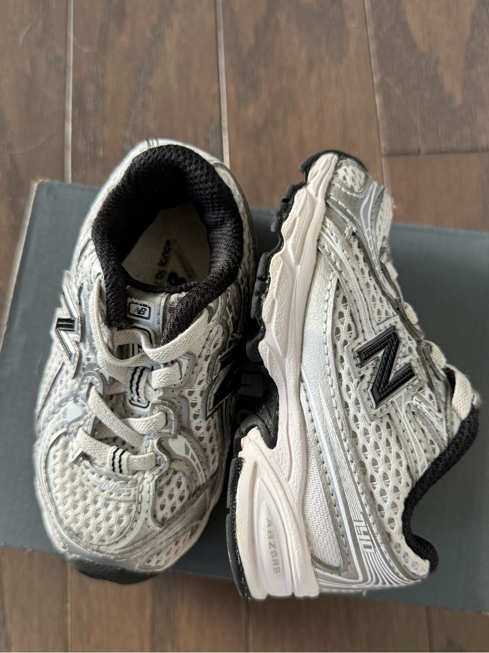 New Balance Kids White and Black Mesh Running Sneakers